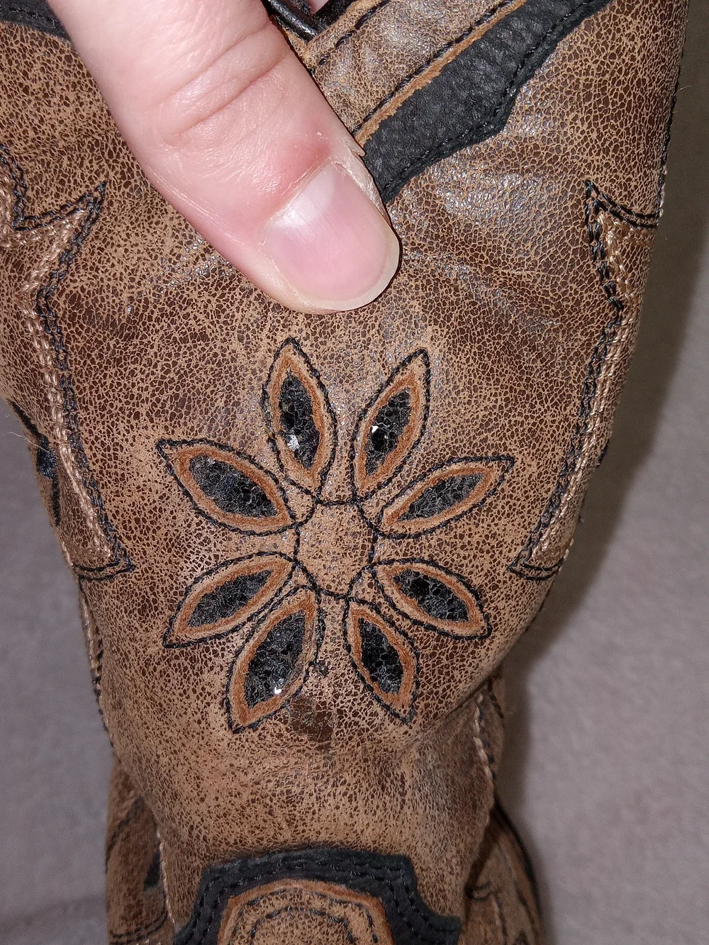 Dan Post Cowboy Boots Girls Size 6D Brown Distressed Leather Western Floral